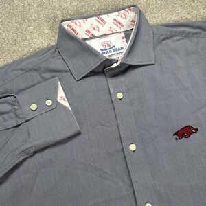Thomas‎ Dean Mens Large Grey Arkansas Razorbacks Dress Shirt Pig Suey Flip Cuff